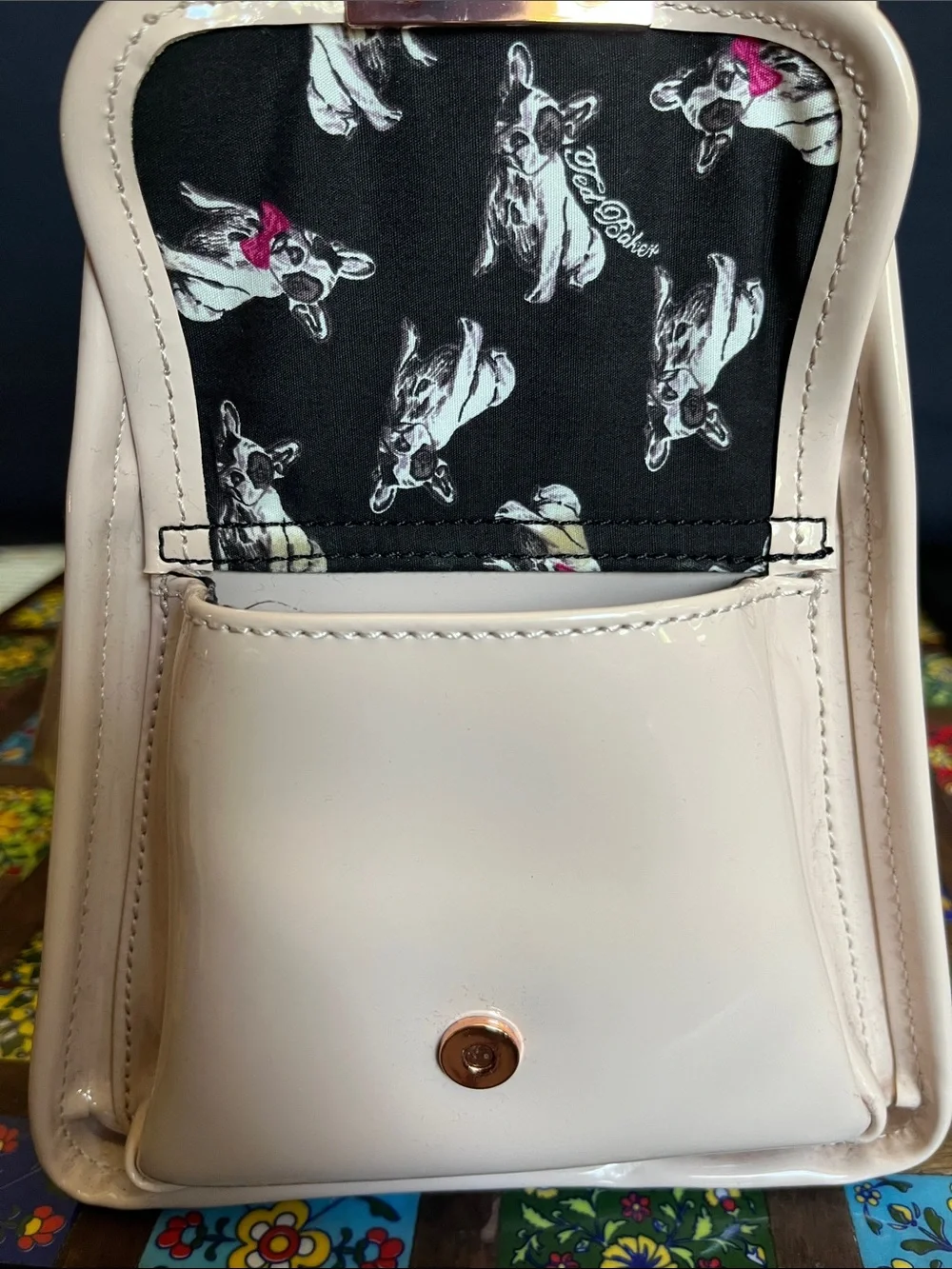 Ted Baker Cream Patent Leather Satchel with Yellow Trim